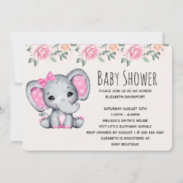 Rosa Baby Elephant och Ro Gräns Baby Shower Inbjudningar