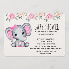 Rosa Baby Elephant och Ro Gräns Baby Shower Inbjudningar