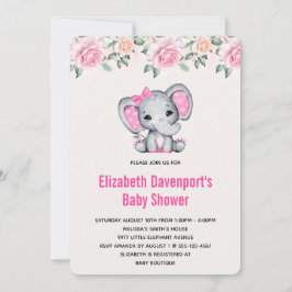 Rosa Baby Elephant och Ro Gräns Baby Shower Inbjudningar