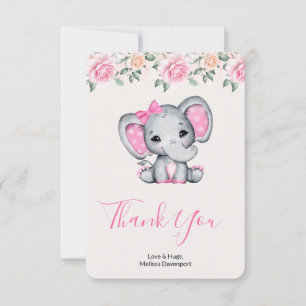 Rosa Baby Elephant och Ro Gräns Tack Kort