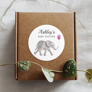 Rosa Baby Elephant Shower Favor Sticker, Gift Märk Runt Klistermärke