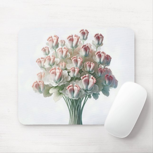 Rosa Baby Feet Blommigt Bouquet Musmatta (Med mus)