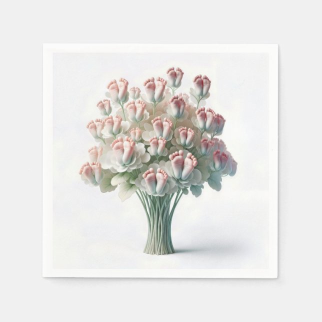 Rosa Baby Feet Blommigt Bouquet Pappersservett (Framsidan)