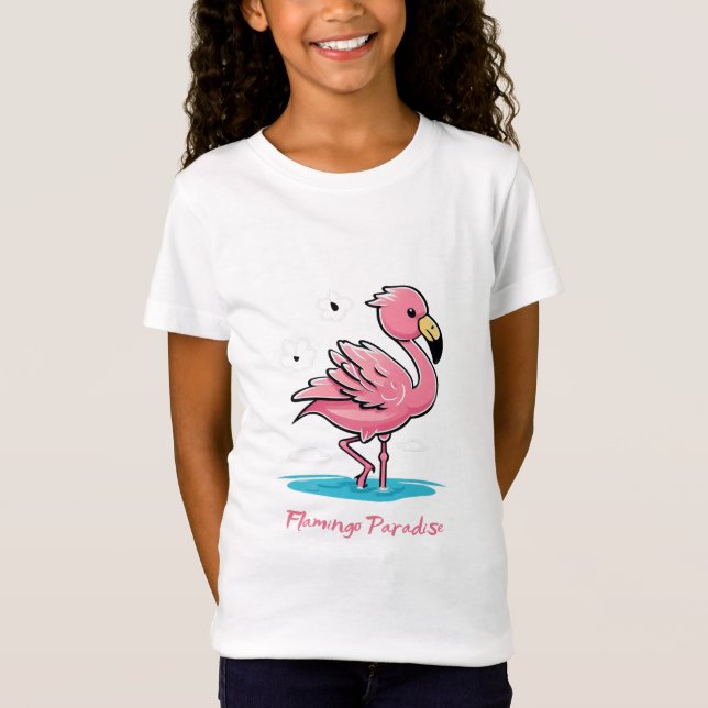 Rosa Baby Flamingo i Vatten T Shirt (Framsida)