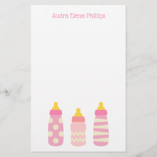 Rosa Baby Flaskor Personlig Stationery