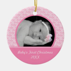 Rosa baby första prydnad för julfoto julgransprydnad keramik