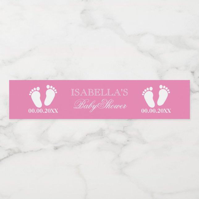 Rosa baby fötter fotavtryck av anpassningsbar flic vattenflaska etikett (Singel etikett)