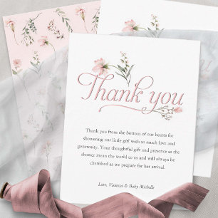 rosa Baby Girl dopvattensblommor tackkort Tack Kort