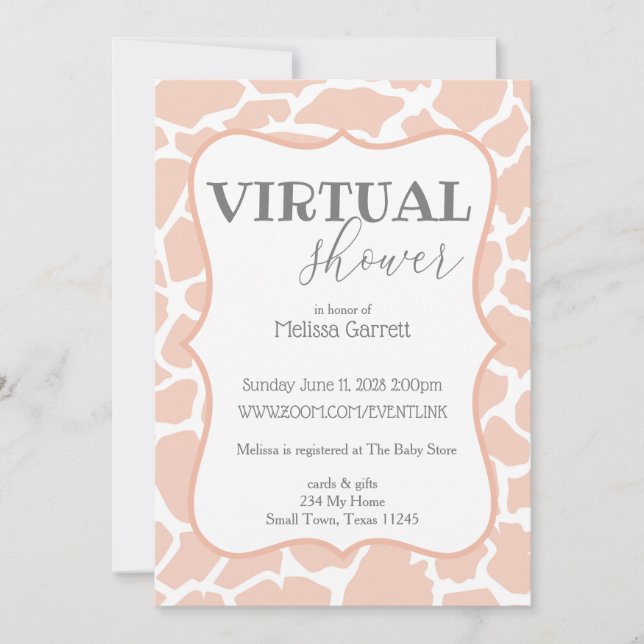 Rosa Baby Girl Giraffe Virtuell Inbjudan (Framsida)