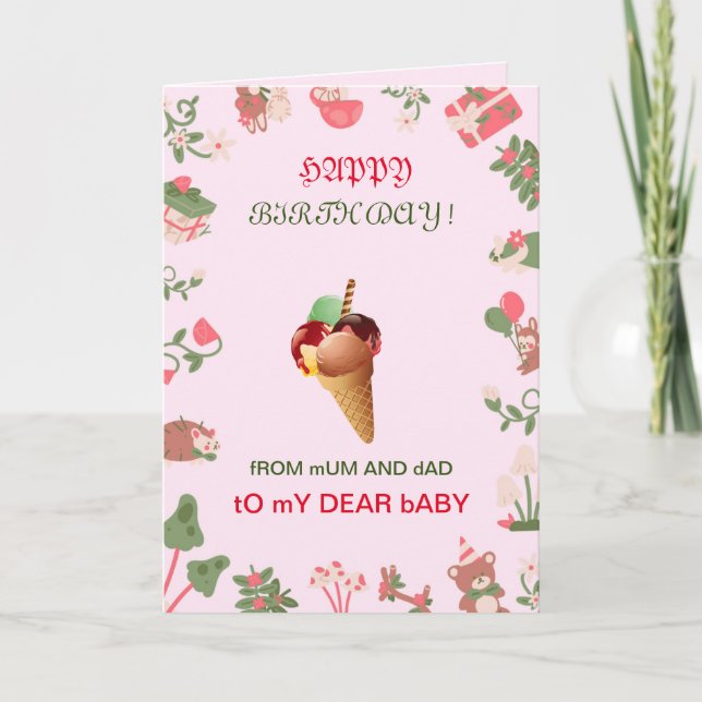 ROSA baby-hälsningskort för barn Kort (Framsida)