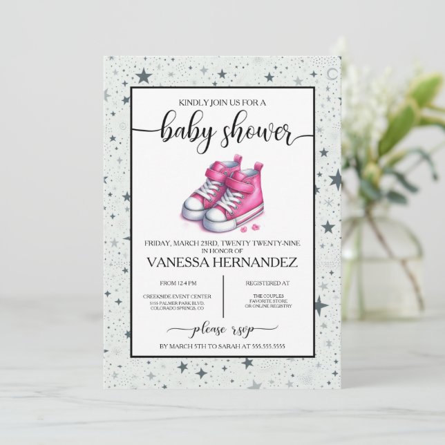 Rosa Baby High Toppar Baby Shower Inbjudningar (Stående Fram)