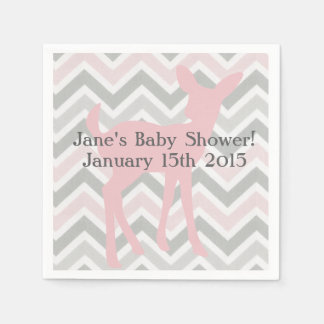 Rosa Baby Hjort & Grått/Rosa Chevron Napkins Pappersservett