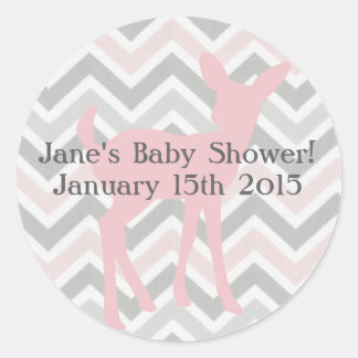 Rosa Baby Hjort & Rosa/Grått Chevron Sticker Runt Klistermärke