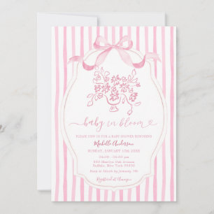 Rosa baby i blom- baby shower-inbjudan inbjudningar