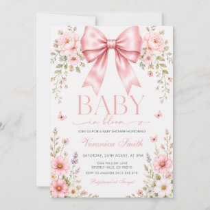 Rosa baby i blommande blomster baby shower inbjuda inbjudningar