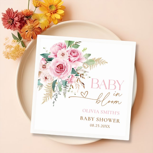 Rosa Baby i Blommigten Bloom Baby Shower Pappersservett (Skapare uppladdad)