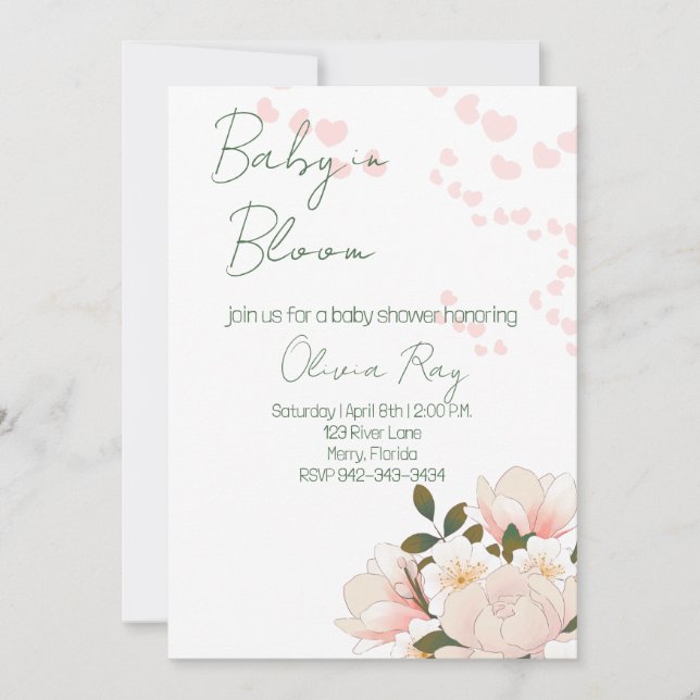 Rosa Baby i Bloom Baby dusch-inbjudan Inbjudningar (Framsida)