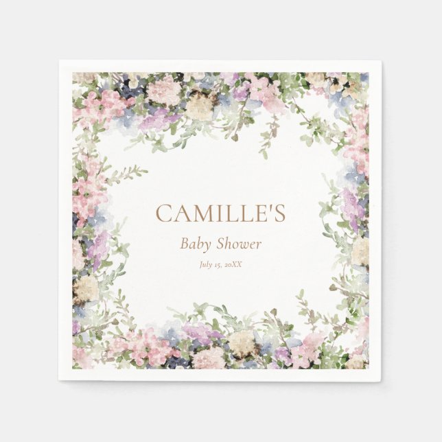 Rosa Baby i Bloom Baby Shower Tack märkre Pappersservett (Framsidan)