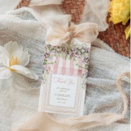 Rosa Baby i Bloom Baby Shower Tack märkre Presentetikett