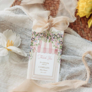 Rosa Baby i Bloom Baby Shower Tack märkre Presentetikett