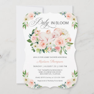 Rosa Baby i Bloom Blommigt Baby Shower Inbjudningar
