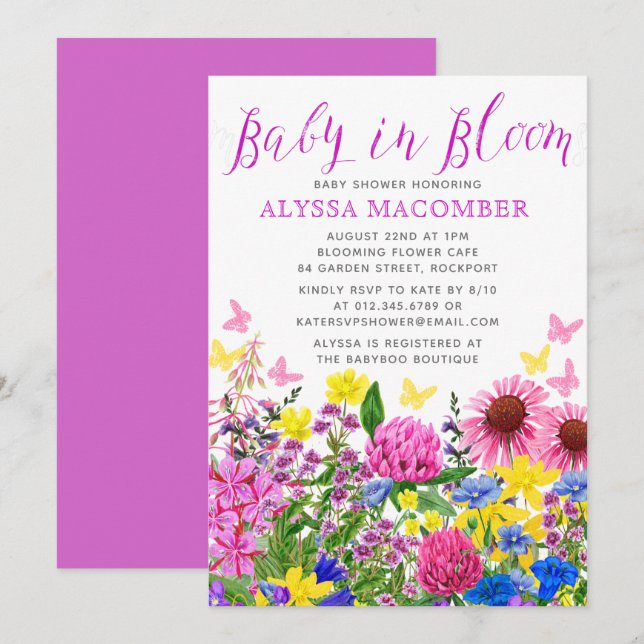 Rosa Baby i Bloom Blommigt Baby Shower Inbjudningar (Fram/baksida)