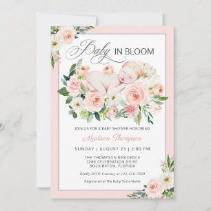 Rosa Baby i Bloom Blommigt Baby Shower Inbjudningar