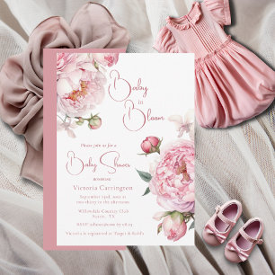 Rosa Baby i Bloom Blommigt Modern Baby Shower Inbjudningar