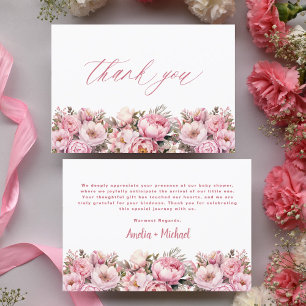 Rosa Baby i Bloom Blommigt Peony Baby Shower Tack Kort