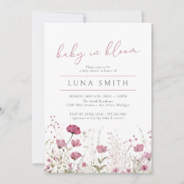 Rosa Baby i Bloom Blommigt Wildblomma Baby Shower Inbjudningar