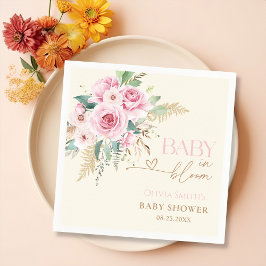  Rosa Baby i Bloom Boho Blommigt Baby Shower Pappersservett