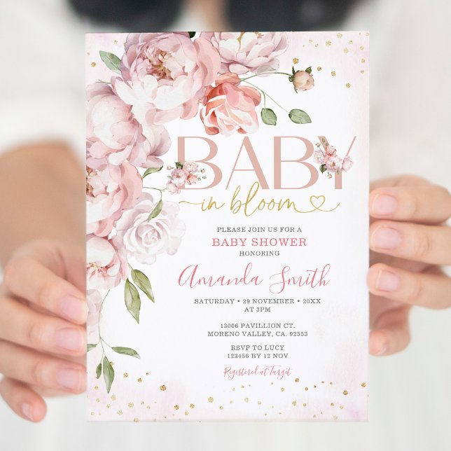 Rosa Baby i Bloom Flowers Girl Baby Shower Inbjudningar (Skapare uppladdad)