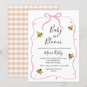 Rosa Baby i Bloom Rustic Bee Daisy Call Inbjudningar