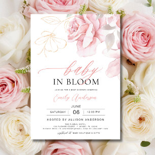 Rosa Baby i Bloom Shower Blommigt Girl Inbjudningar