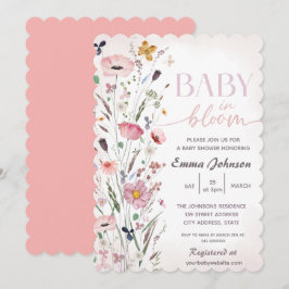 Rosa Baby i Bloom WildblomBaby Shower Inbjudningar