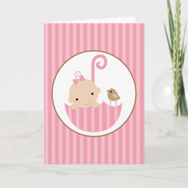 Rosa Baby i Parbrella Baby Shower Kort (Framsida)
