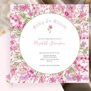 Rosa Baby In Bloom Blommig Flicka Babyfirande  Inbjudningar
