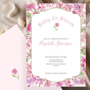 Rosa Baby In Bloom Blommig Flickbabykalas Inbjudningar