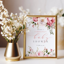 Rosa Baby in Bloom Girl Baby Shower Välkomstskylt Fototryck