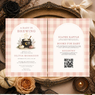 Rosa Baby Is Brewing Halloween Flicka Bebis Shower Inbjudningar