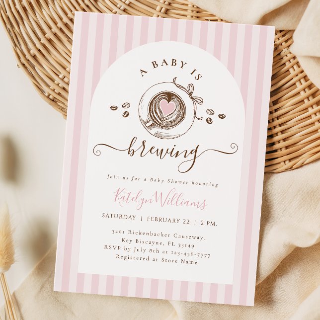 Rosa Baby Is Brewing Kaffe Baby Shower Inbjudan (Skapare uppladdad)