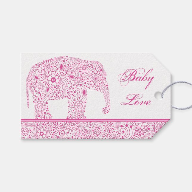 Rosa Baby Kärlek Elephant Gift Märkre Presentetikett (Framsidan (Horisontell))