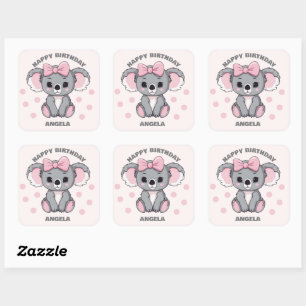 Rosa Baby Koala Bear Fyrkantigt Klistermärke