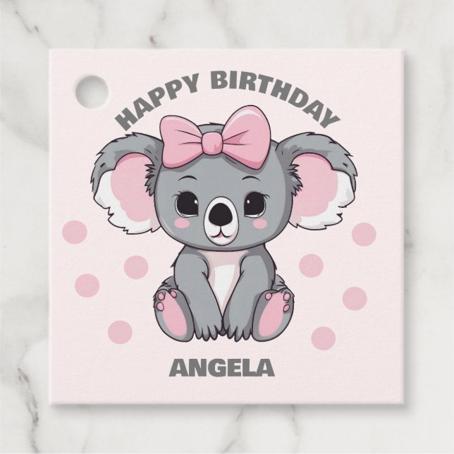 Rosa Baby Koala Bear Gåvor Etiketter (Framsida)