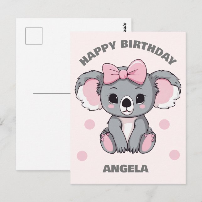 Rosa Baby Koala Bear Vykort (Fram/baksida)