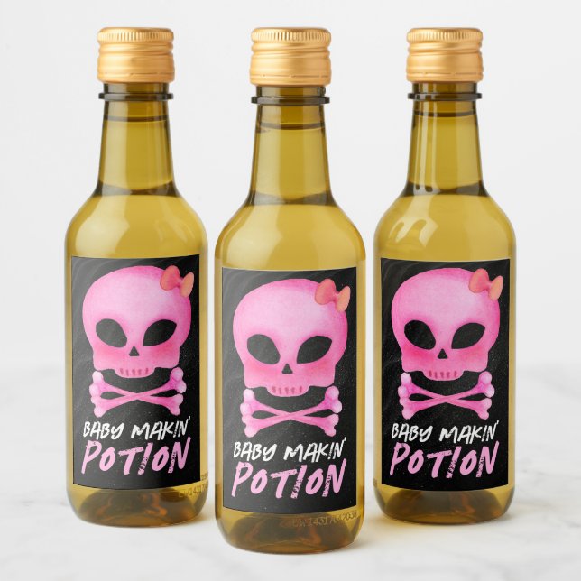Rosa Baby Makin'Potion Halloween Baby Shower Vinetikett (Flaskor)