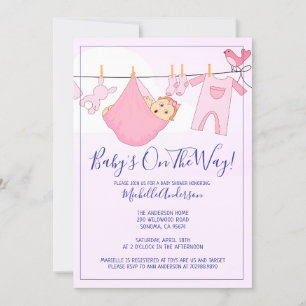 Rosa Baby-paket på Clothesline Baby Shower Inbjudningar