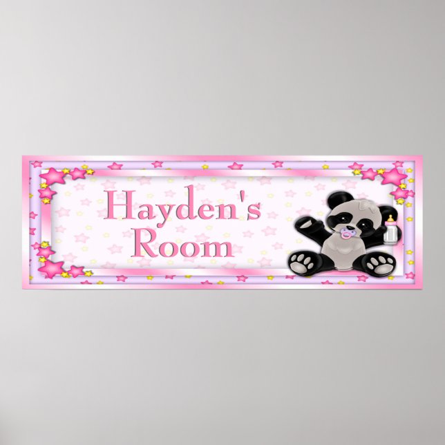 Rosa Baby Panda Anpassade Room Namn Poster (Framsidan)