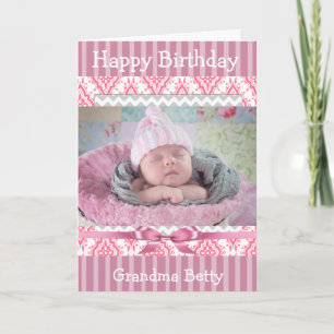 Rosa Baby Photo Grattis på födelsedagen Grandma Ca Kort