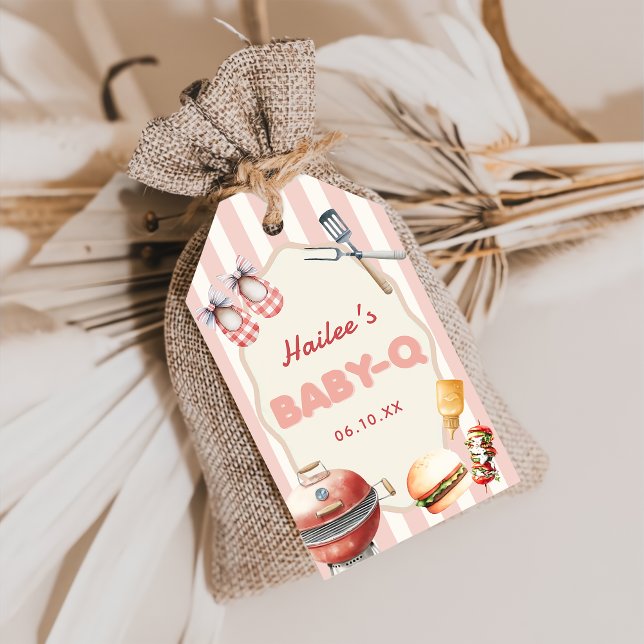 Rosa Baby-Q Baby Shower Gift-Märkre Presentetikett (Skapare uppladdad)